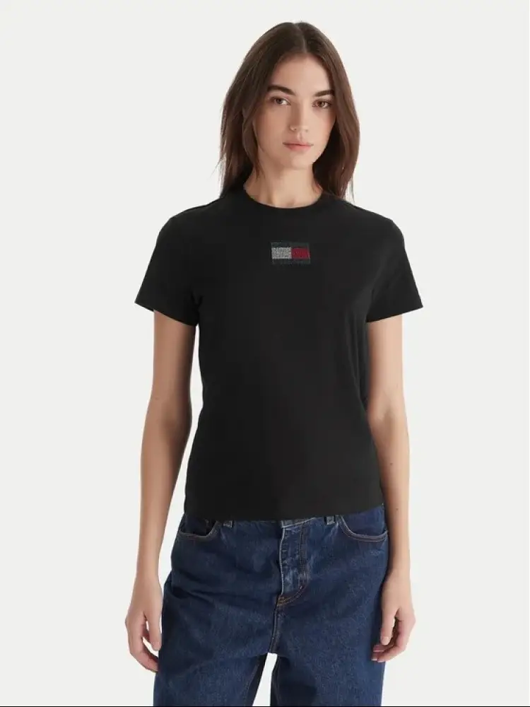 tshirt nera donna logo sul petto