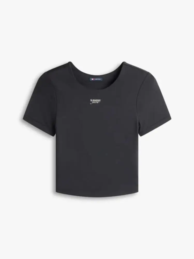 tshirt nera donna logo sul petto miniatura 2