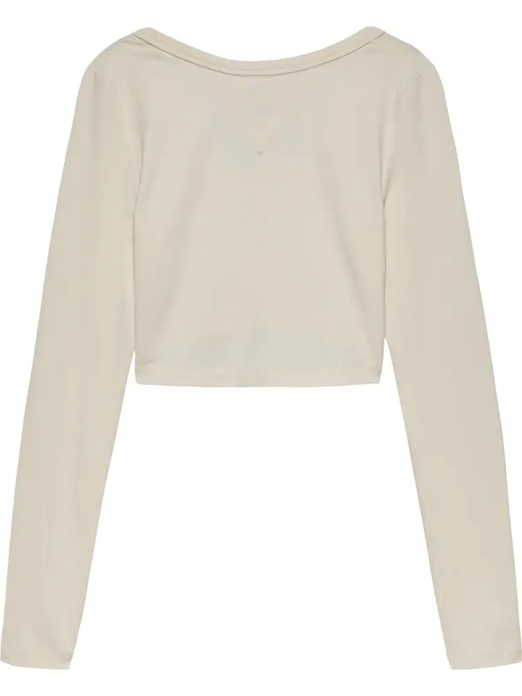 tshirt panna donna in cotone manica lunga crop logo sul davanti miniatura 2