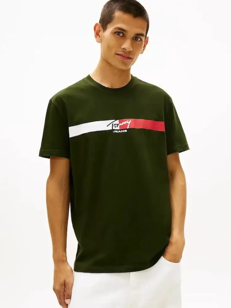 tshirt verde militare uomo logo sul davanti miniatura 3