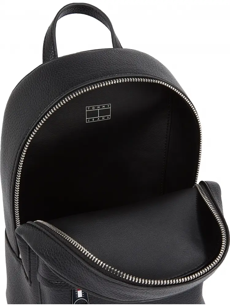 zaino nero donna in ecopelle martellata logo sul davanti miniatura 2