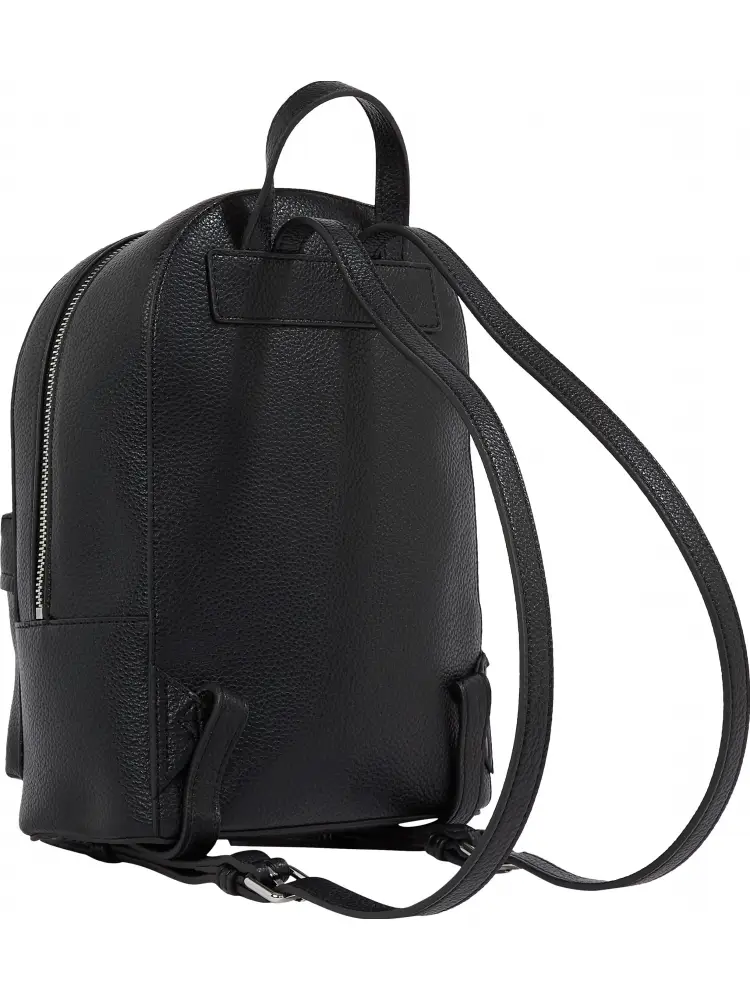 zaino nero donna in ecopelle martellata logo sul davanti miniatura 3