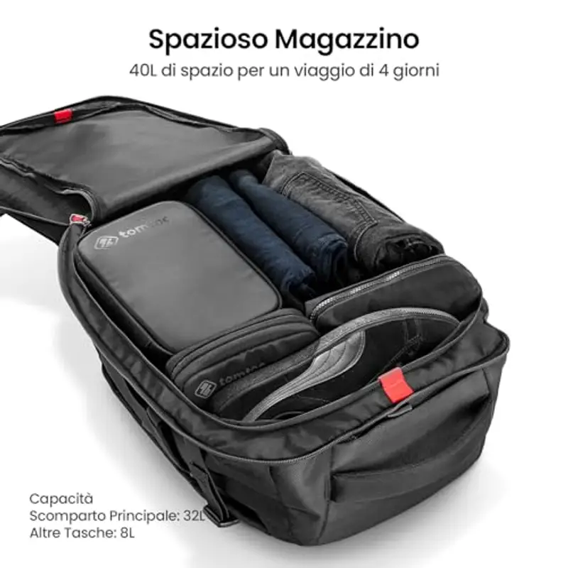 tomtoc Zaino Viaggio 40L, Adatto alla TSA, Omologato per il Volo, Bagaglio a Mano per Viaggi d'Affari, Resistente all'Acqua, Zaino Aereo Grande, zaini per Portatili fino a 17, 3 Pollici, Senza PFAS miniatura 2
