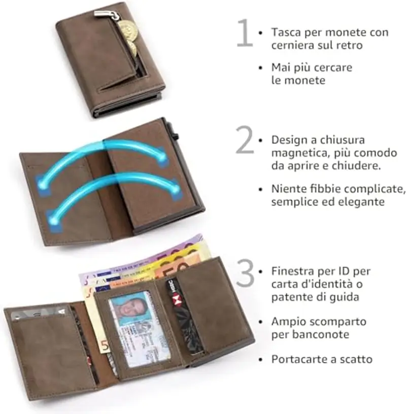 Tomylv Portamonete Uomo Testa di moro 942976 miniatura 2