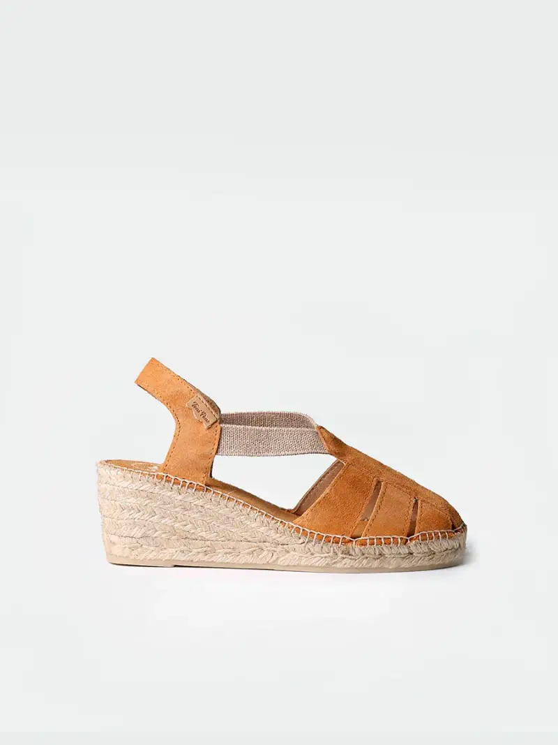Alpargata de mujer estilo cangrejera en serraje con cuña | TRAPA CUERO