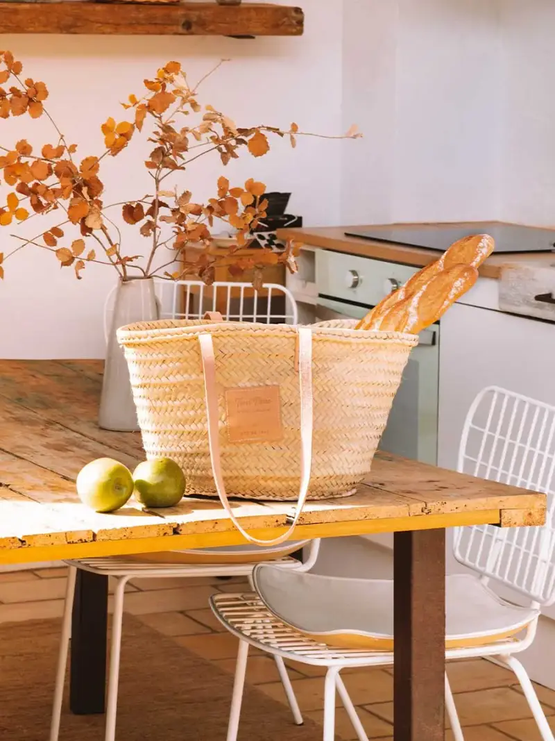 Borsa a cesta da donna con manici in pelle NATURALE