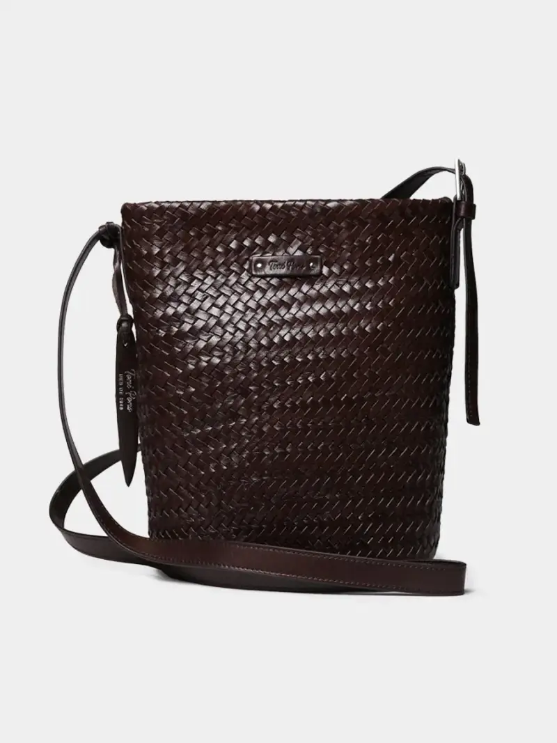 Borsa a secchiello in pelle intrecciata con tracolla regolabile TESTA