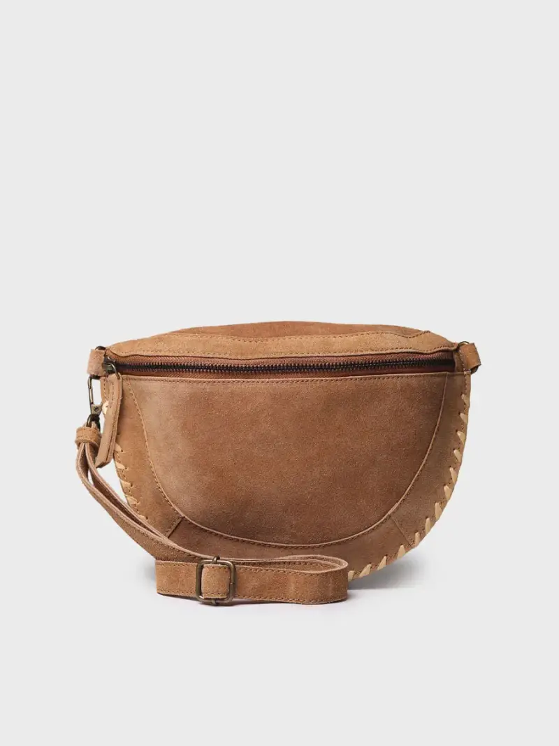 Borsa a tracolla in camoscio dal design arrotondato | TEROL CAMEL