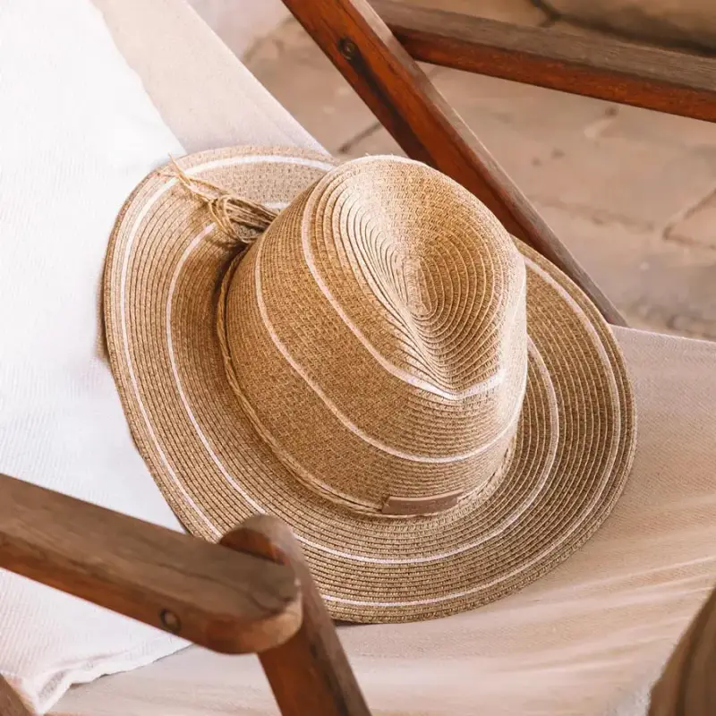 Cappello di paglia tipo panama a righe NATURALE