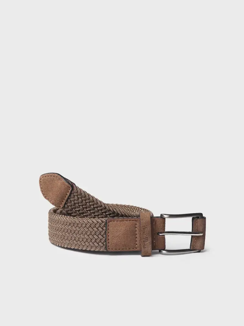 Cintura da uomo in tessuto e pelle | ERIC TAUPE