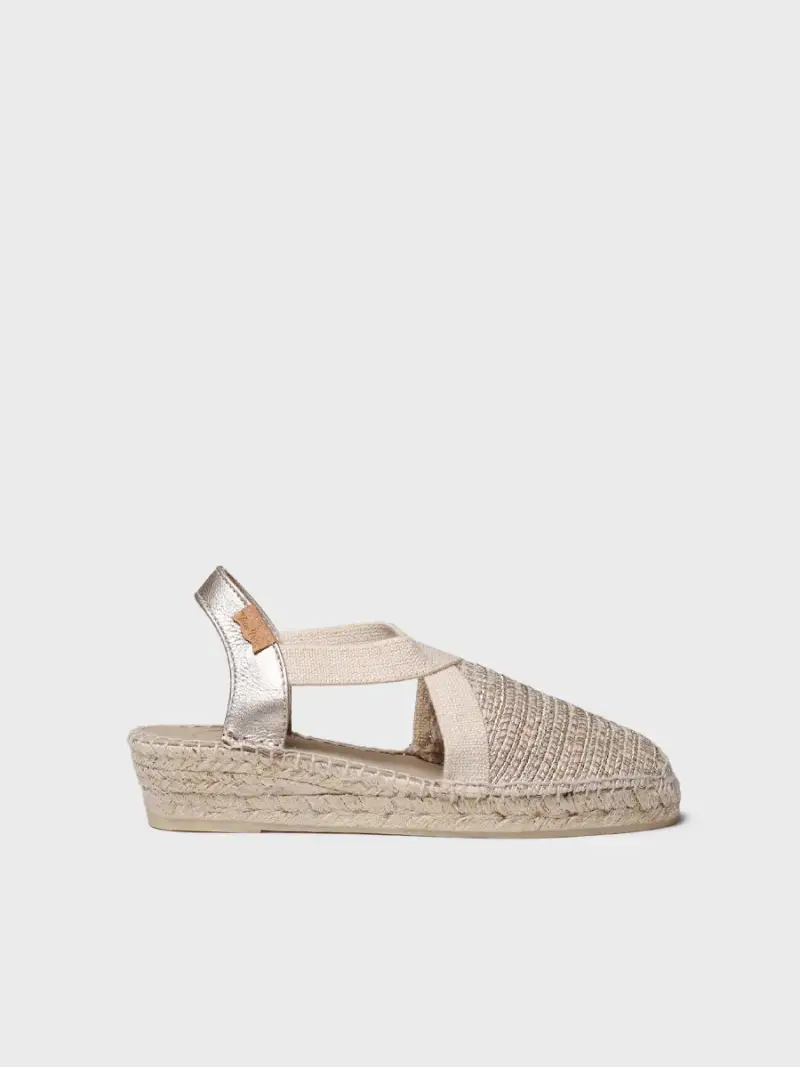 Espadrilla bassa in cotone metallizzato con elastici | VERA-RL PLATINO