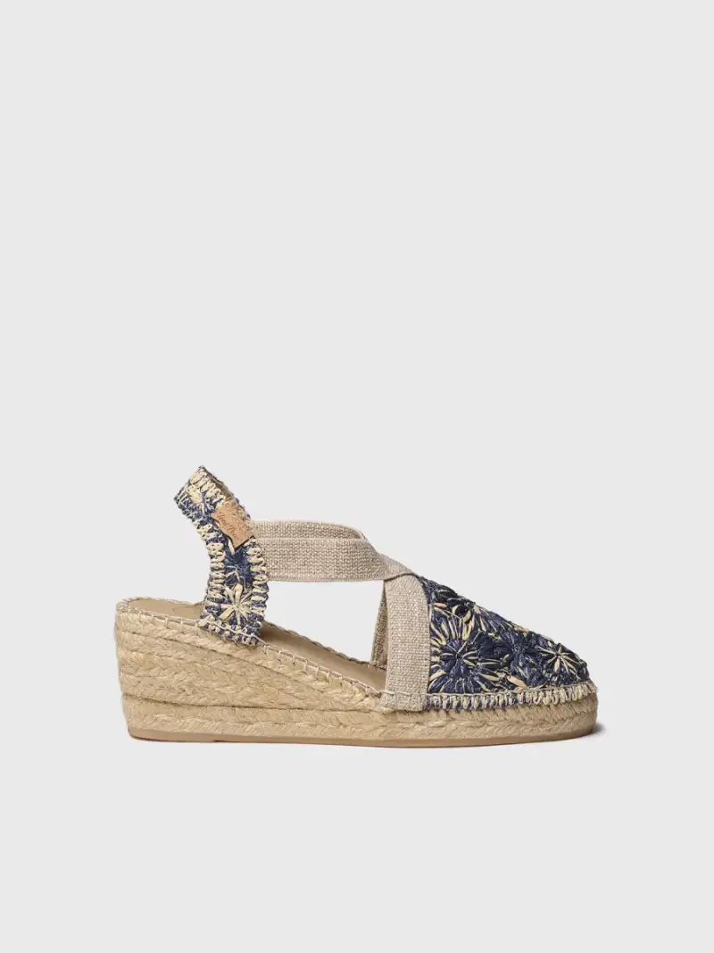 Espadrilla con zeppa in rafia a fiori | TERRA-RF MARINO