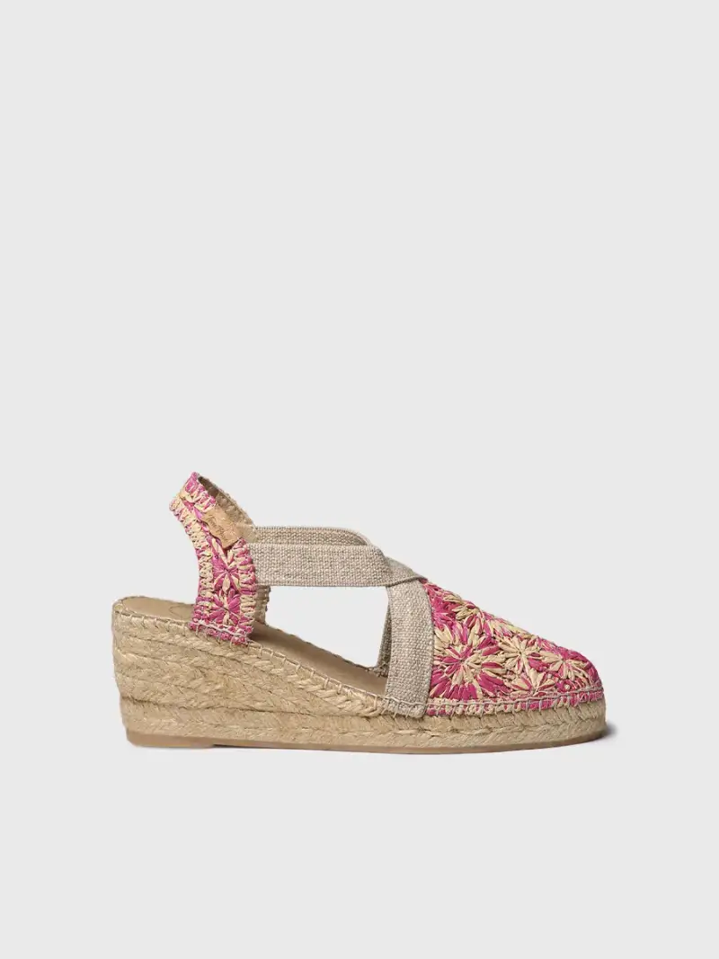 Espadrilla con zeppa in rafia a fiori | TERRA-RF ROSA