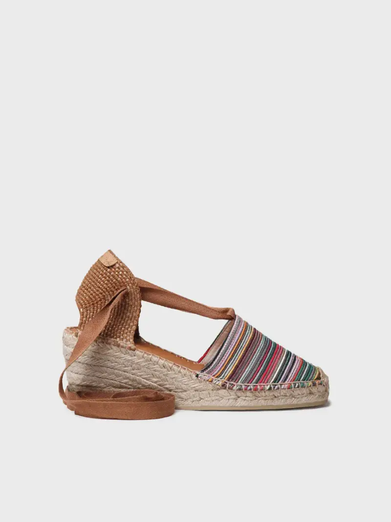Espadrilla con zeppa in tela multicolore con nastri | VEGA-BO MULTI