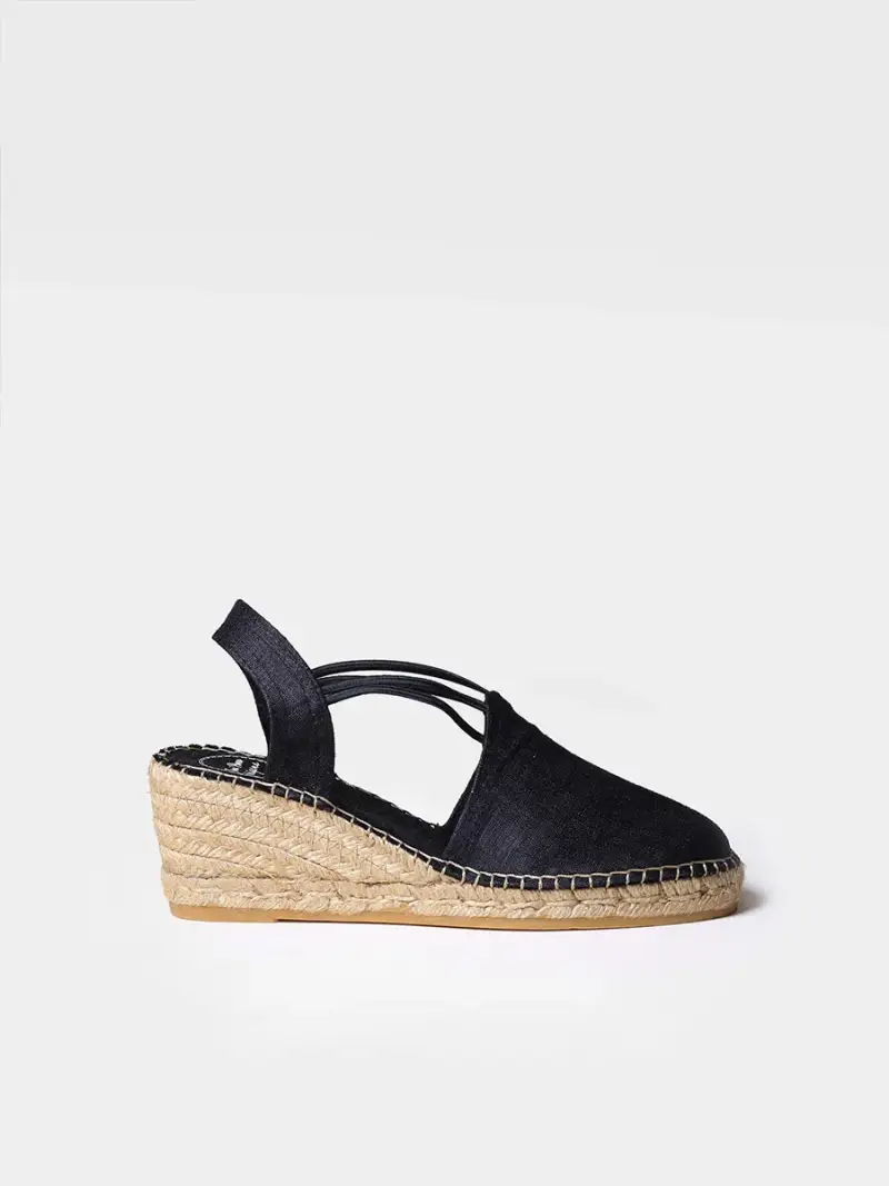 Espadrilla con zeppa in tessuto con elastici | TURIA NEGRO