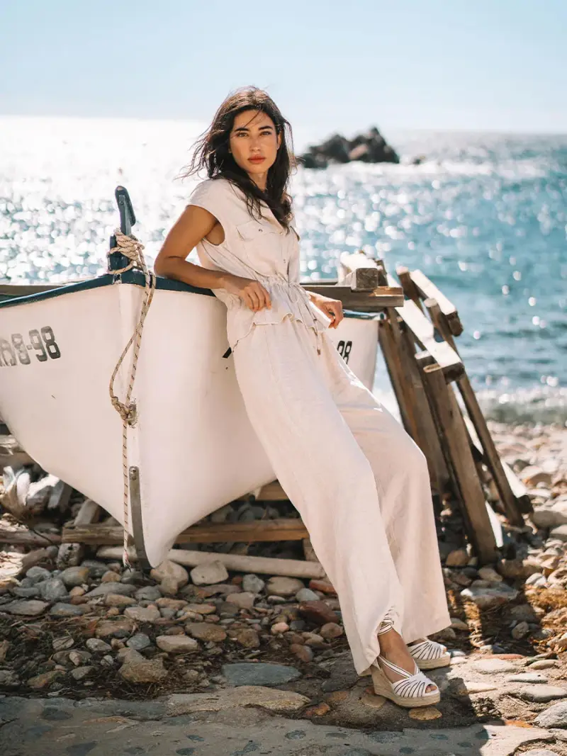 Espadrilla da donna con zeppa alta e nastri | PALS-CC CRUDO