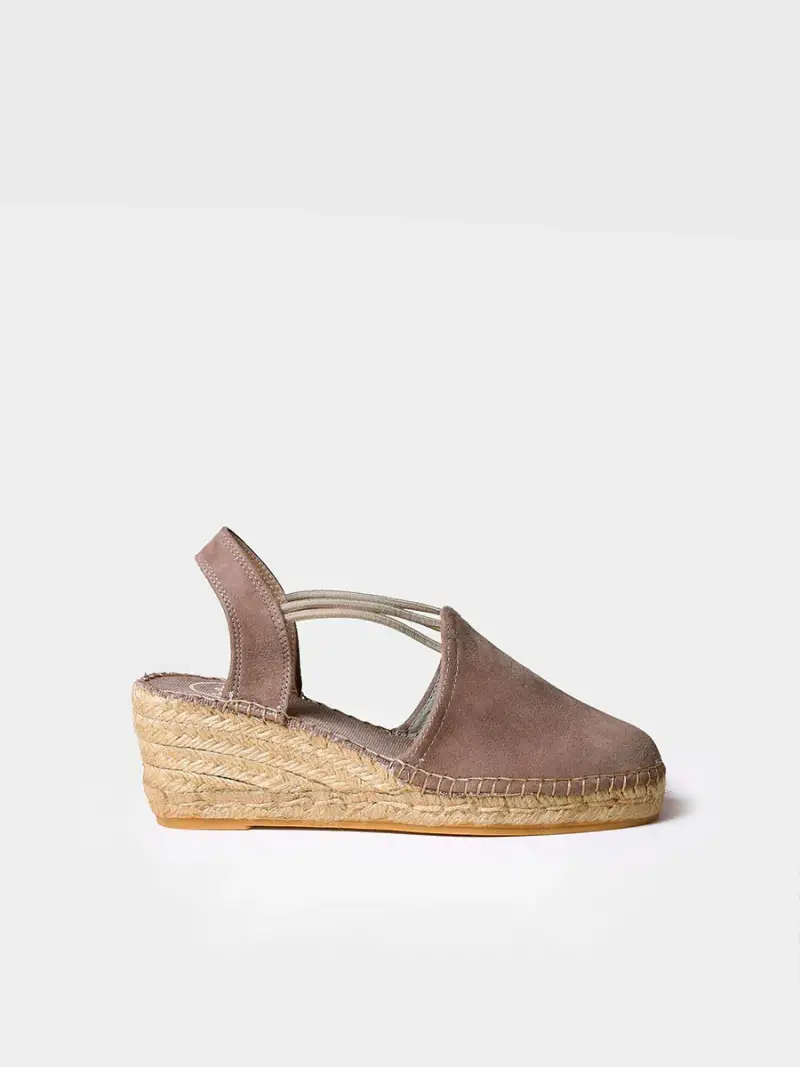 Espadrilla da donna con zeppa in camoscio con elastici | TREMP TAUPE