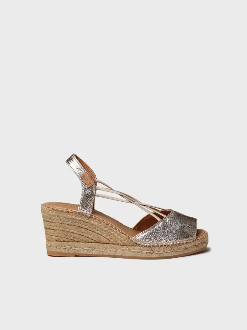 Espadrilla da donna con zeppa in pelle con elastici | SABINA-CA PLATINO