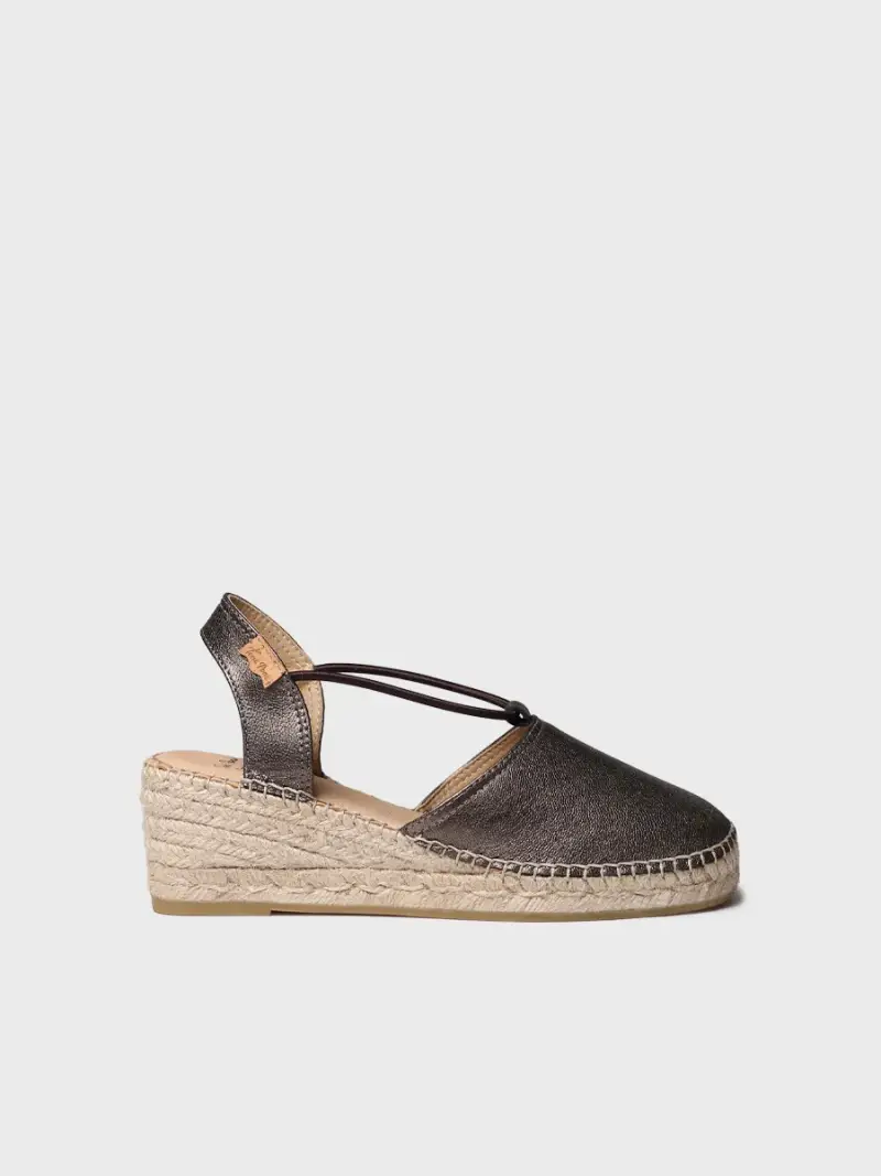 Espadrilla da donna con zeppa in pelle con elastici | TANA BRONCE