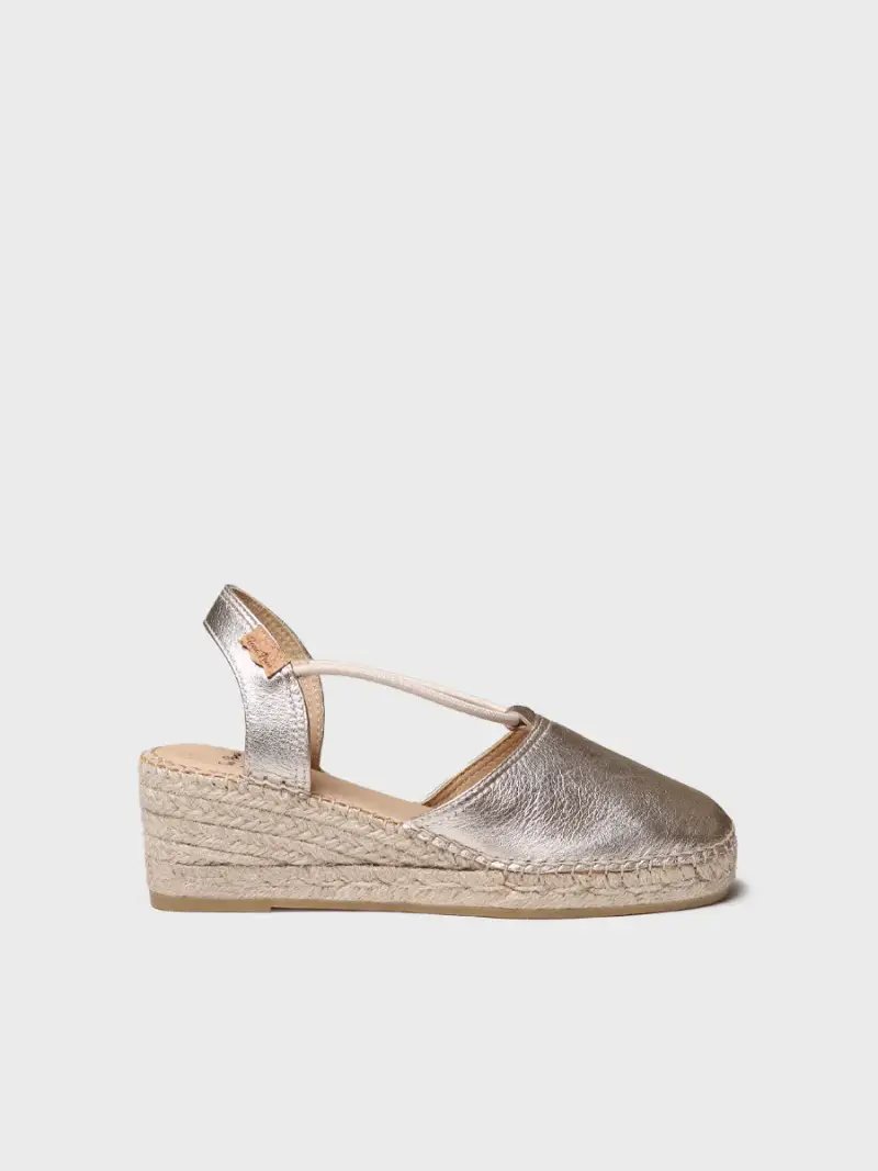 Espadrilla da donna con zeppa in pelle con elastici | TANA PLATINO