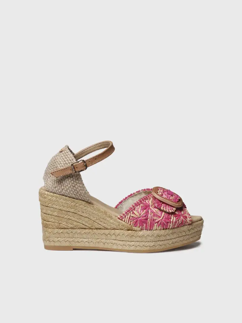 Espadrilla da donna con zeppa in rafia bicolore | LIA-RF ROSA