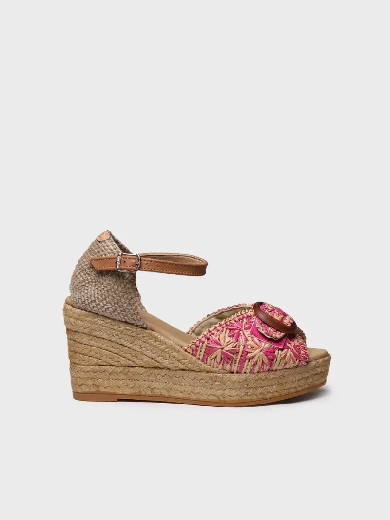 Espadrilla da donna con zeppa in rafia bicolore | LIA-RF ROSA