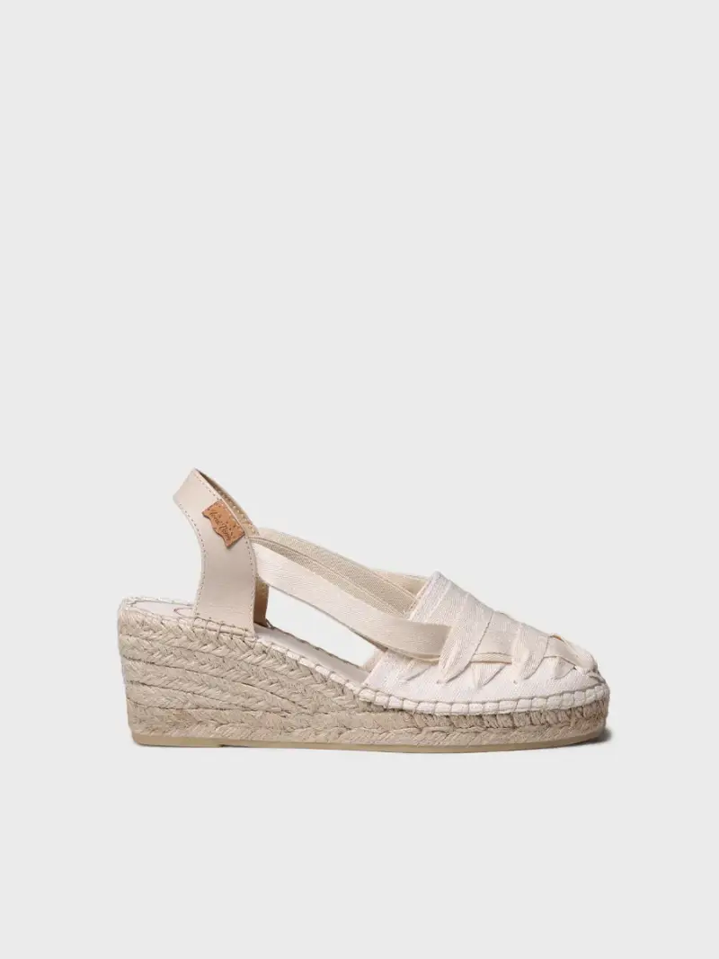 Espadrilla da donna con zeppa in tela con nastri | TRACY-CU CRUDO