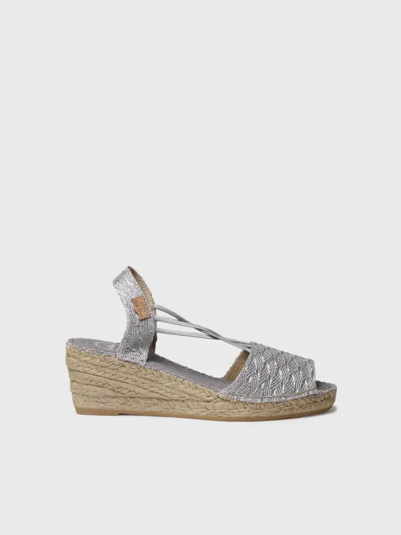 Espadrilla da donna con zeppa in tessuto intrecciato brillante | TESS-CG PLATA
