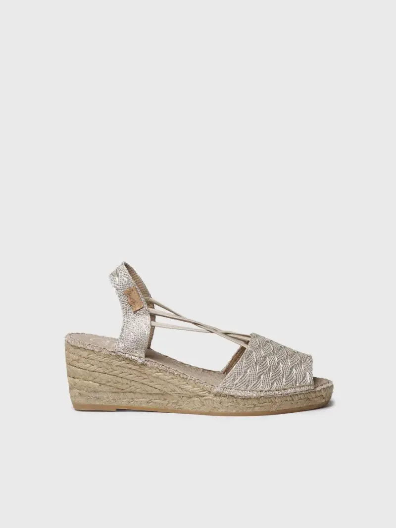 Espadrilla da donna con zeppa in tessuto intrecciato brillante | TESS-CG PLATINO