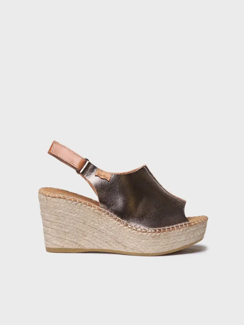 Espadrilla da donna in pelle con zeppa e chiusura in velcro | LUGANO-P BRONCE