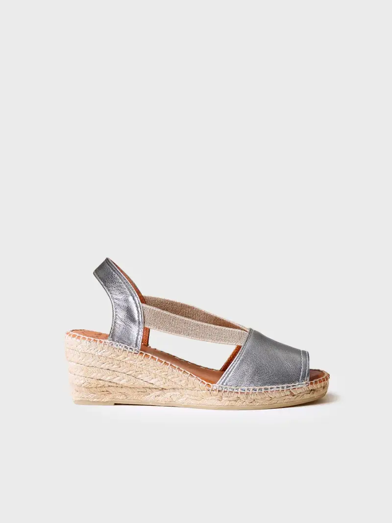 Espadrilla slingback in pelle con zeppa media | TEIDE-P ACERO