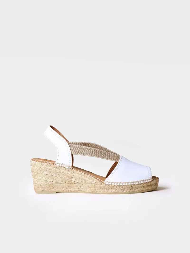Espadrilla slingback in pelle con zeppa media | TEIDE-P BLANCO