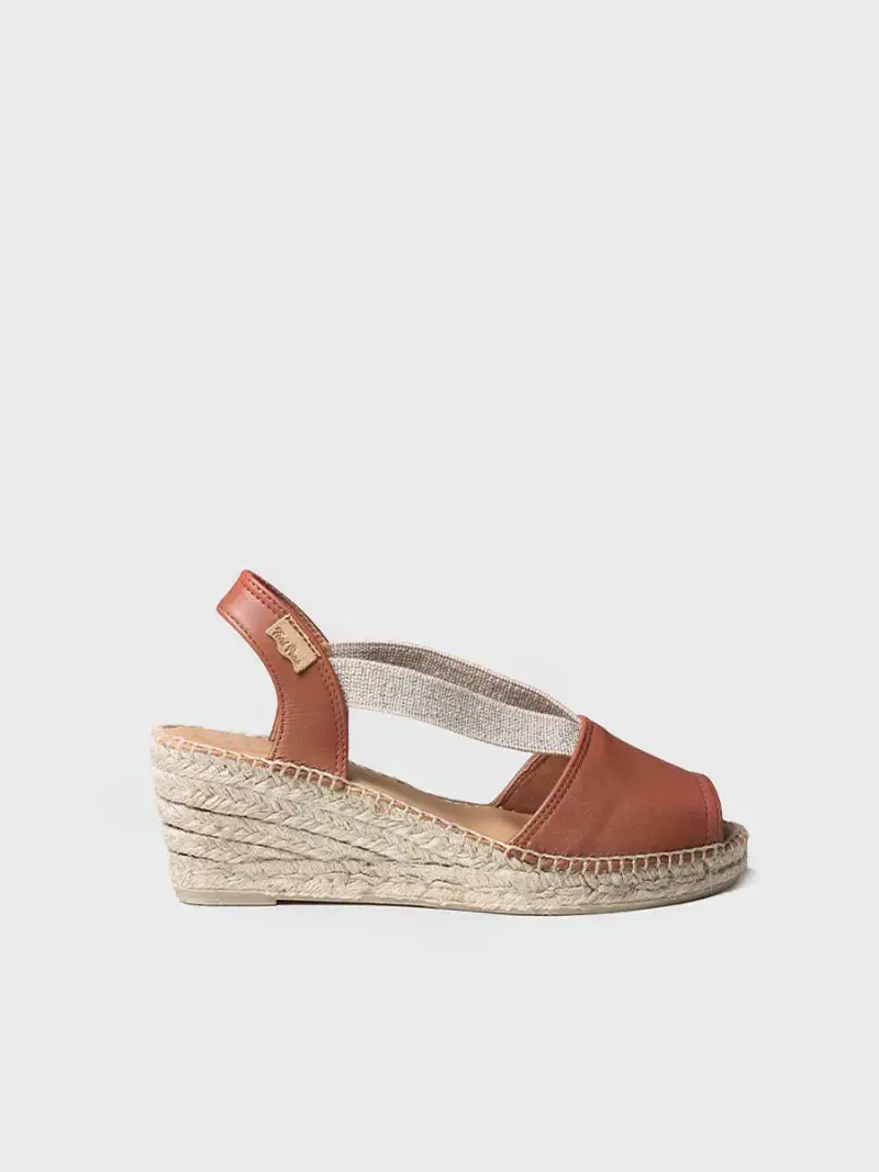 Espadrilla slingback in pelle con zeppa media | TEIDE-P NOUGAT