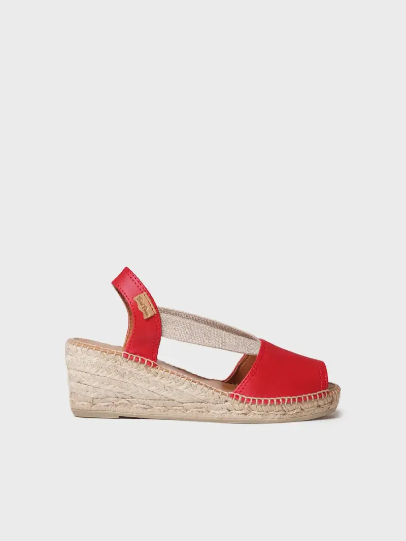 Espadrilla slingback in pelle con zeppa media | TEIDE-P ROJO