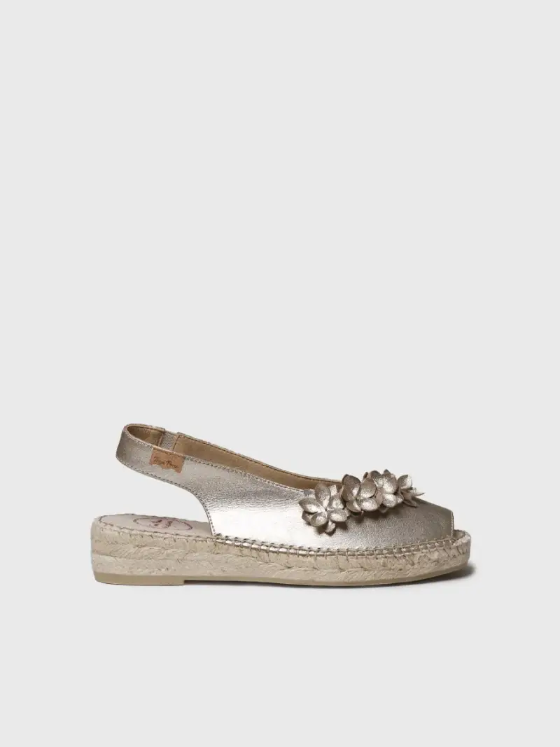 Espadrillas basse da donna metallizzate con fiore| ERICA-FN CHAMPAGNE