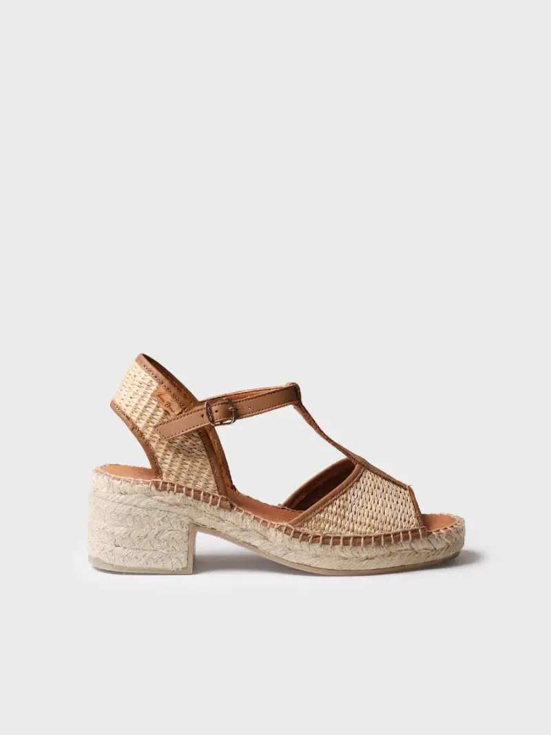 Espadrillas con tacco basso da donna in rafia e pelle | DONATA-RP NATURAL
