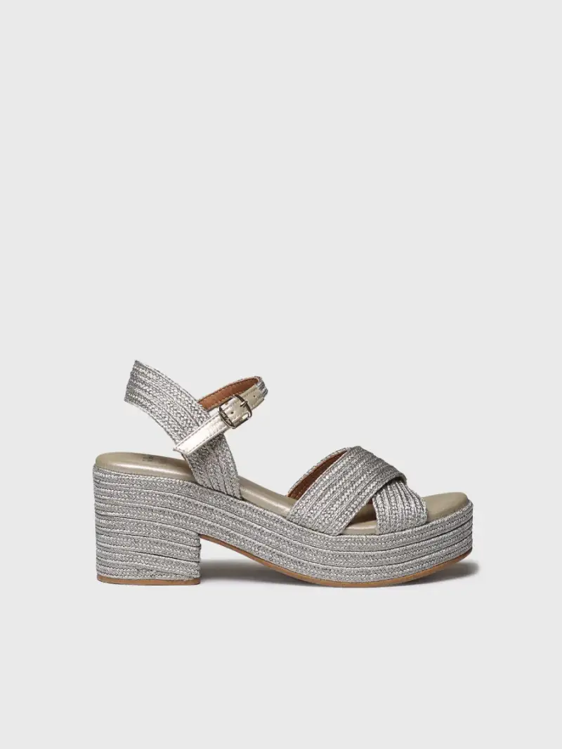 Espadrillas con tacco da donna in tessuto metallizzato intrecciato | DESIREE PLATINO
