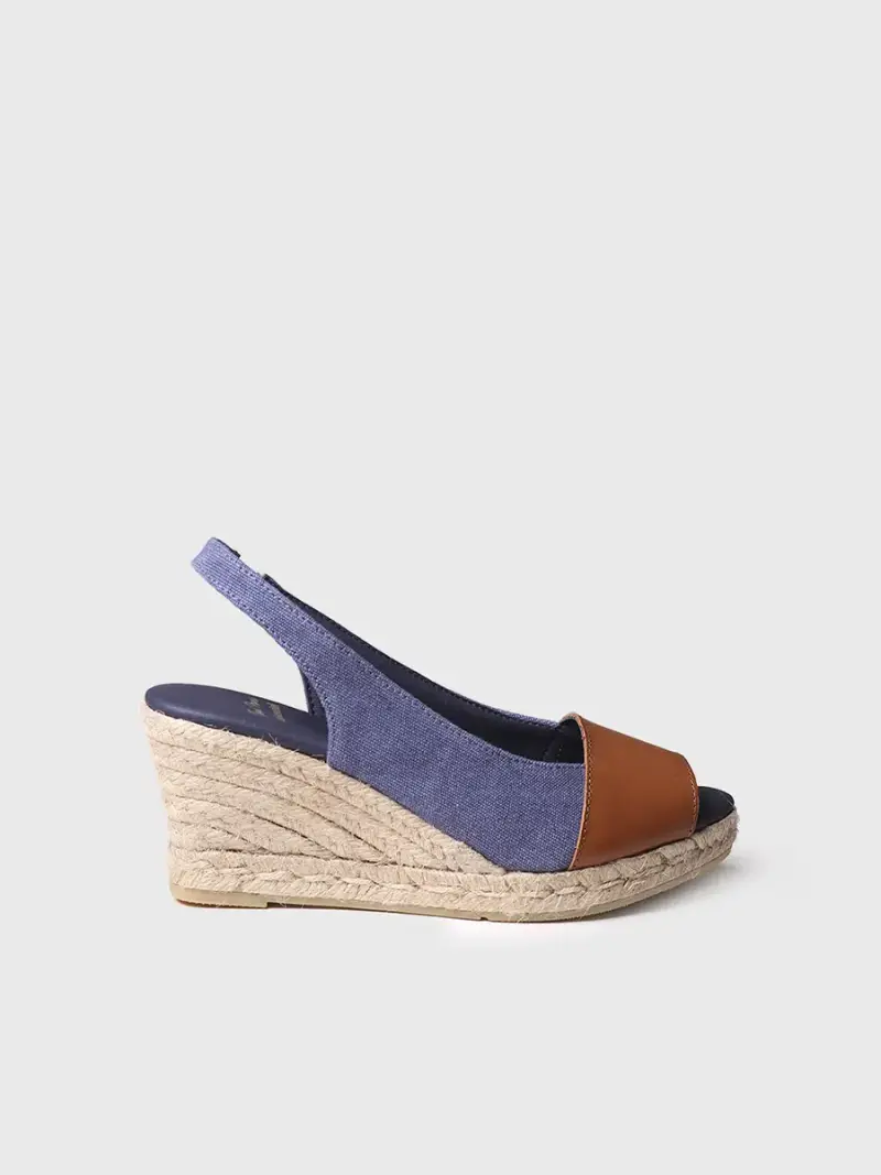 Espadrillas con zeppa e dettaglio in pelle in blu navy - MARINA MARINO