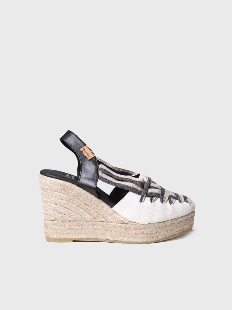 Espadrillas con zeppa e lacci in Crudo-Nero - PATTY-NC GREZZO