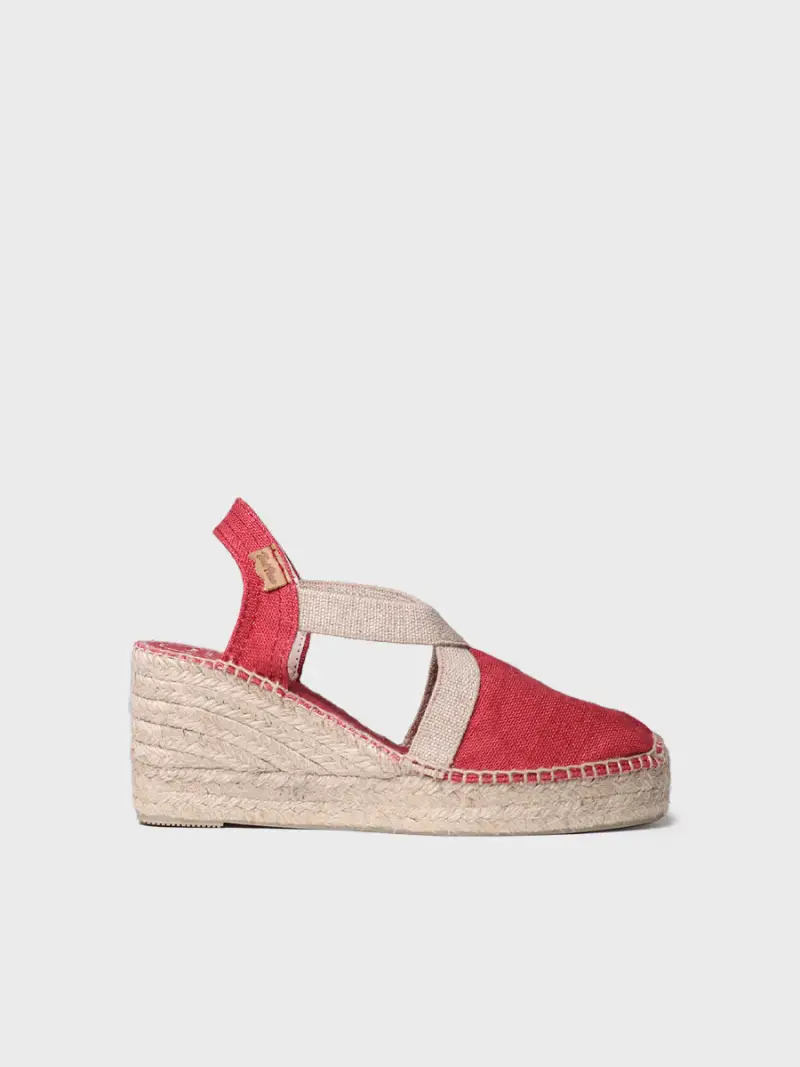 Espadrillas da donna alte in lino e cotone - TODA-NT ROSSO