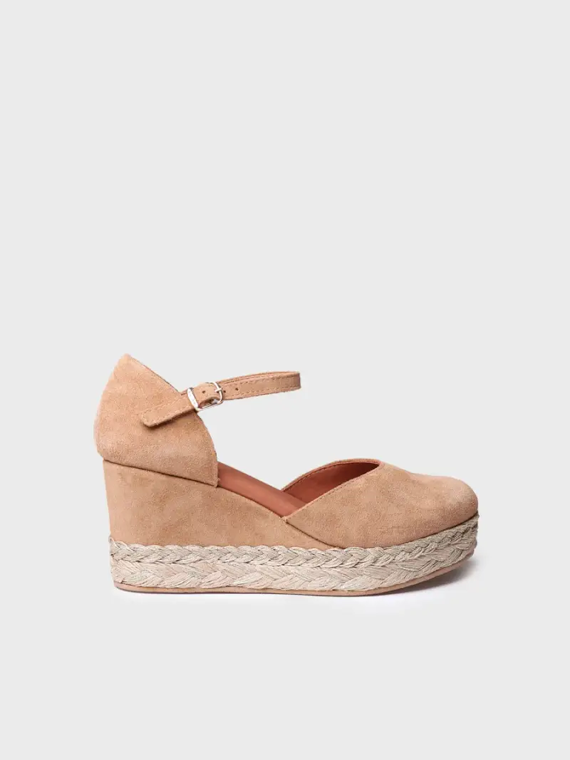 Espadrillas da donna alte in pelle scamosciata - PALOMA CAMMELLO