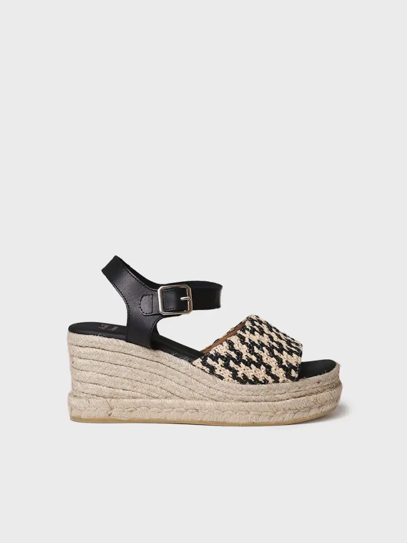 Espadrillas da donna con zeppa alta in tessuto - HANNA NERO