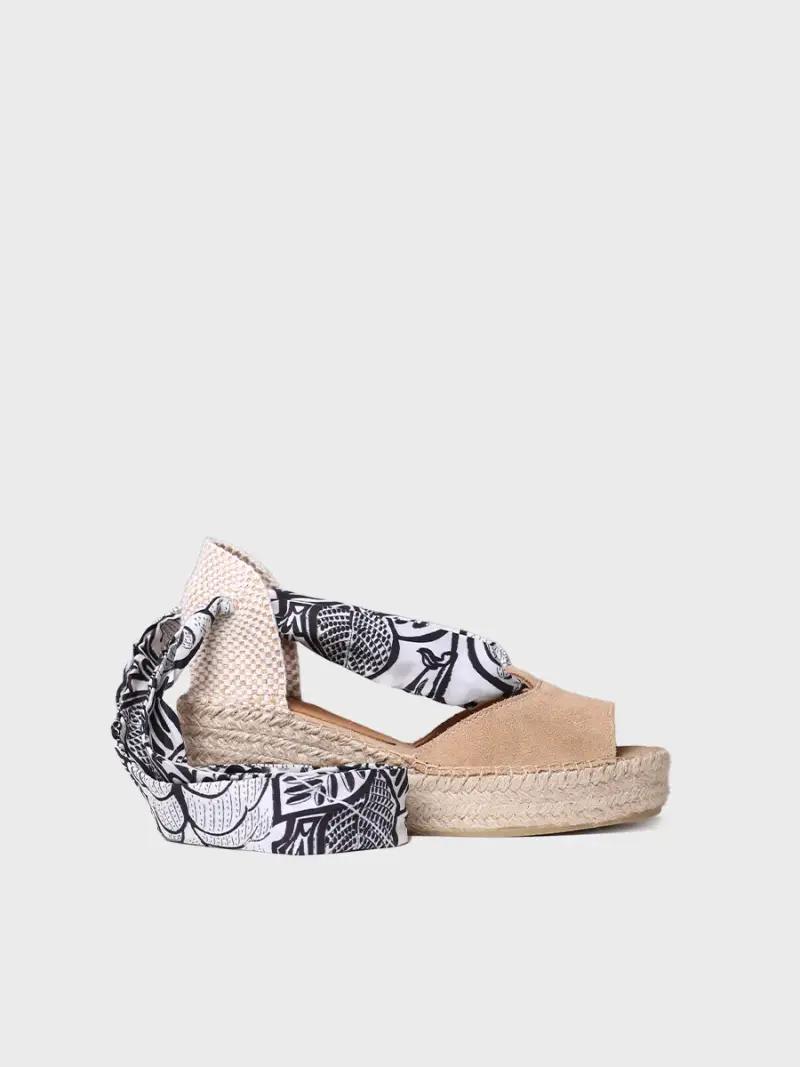 Espadrillas da donna con zeppa e cinturini stampati - IRMA BEIGE