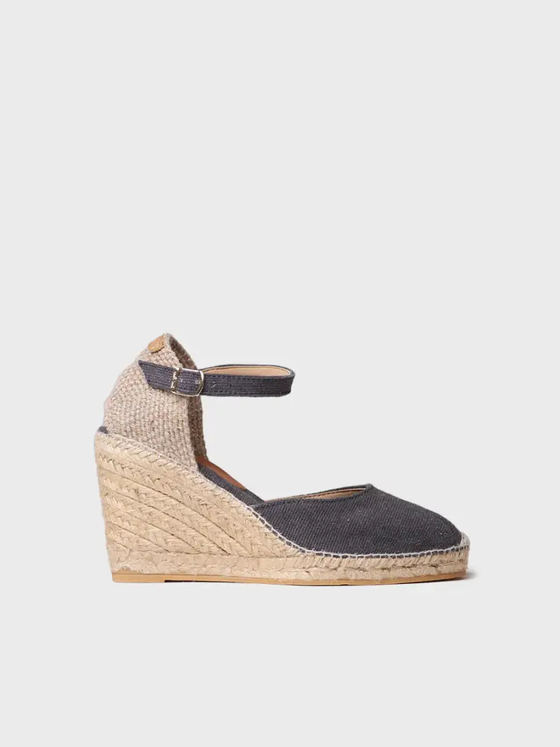 Espadrillas da donna con zeppa in lino e cotone - PIPER-GY NERO