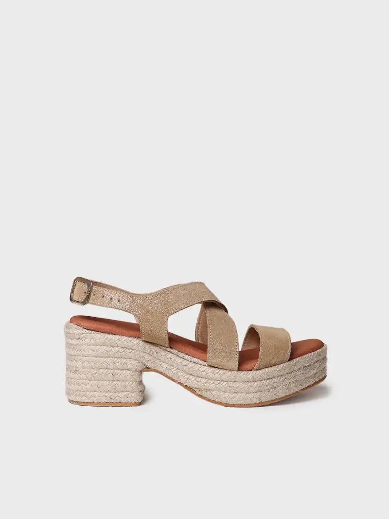 Espadrillas da donna in pelle con tacco largo - ASTRID PLATINO