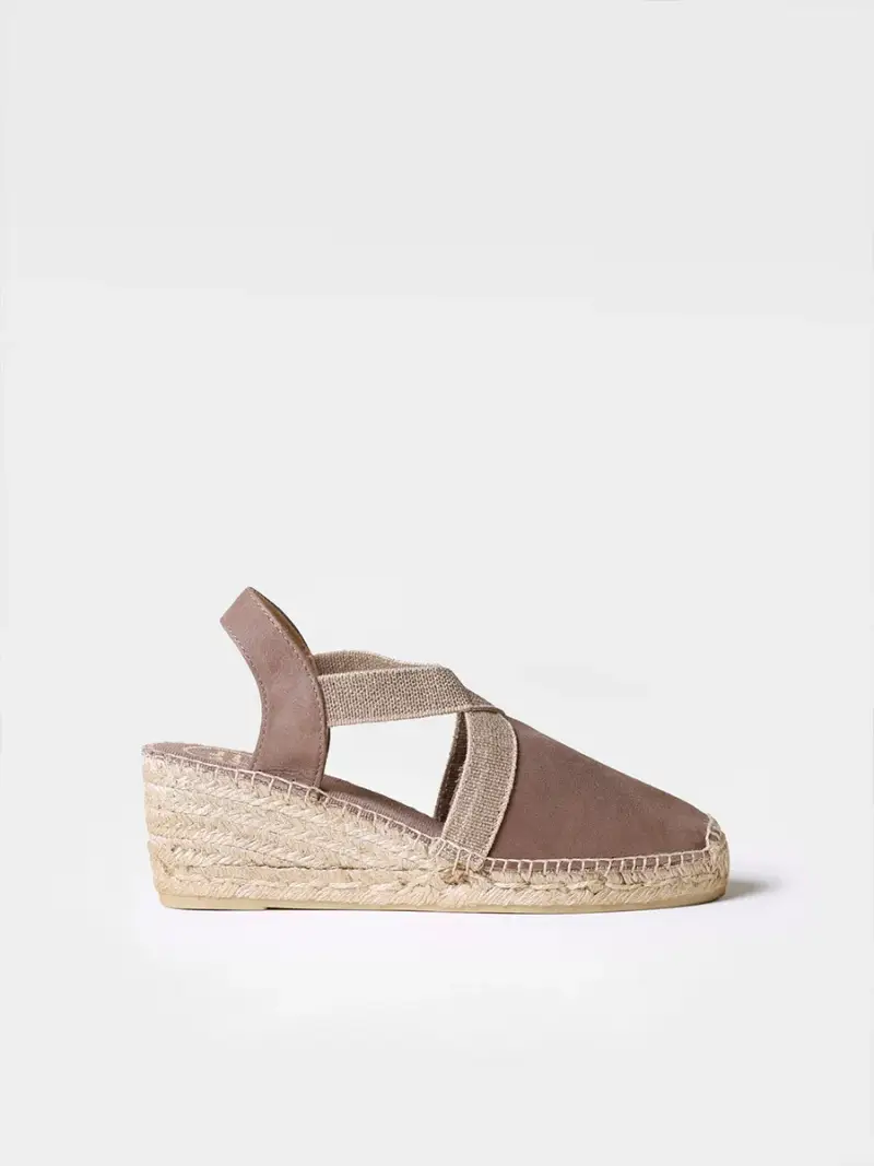 Espadrillas da donna in pelle scamosciata con elastici TAUPE