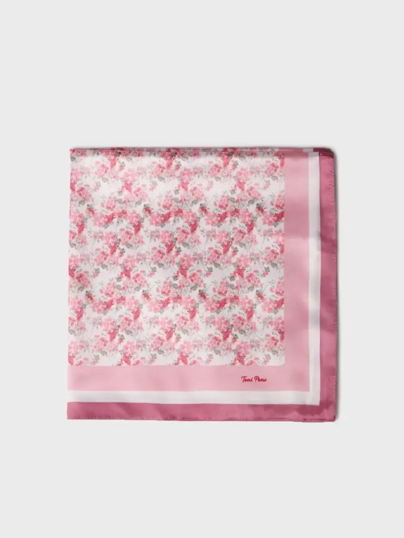 Foulard quadrato da donna in seta con fiori ROSA
