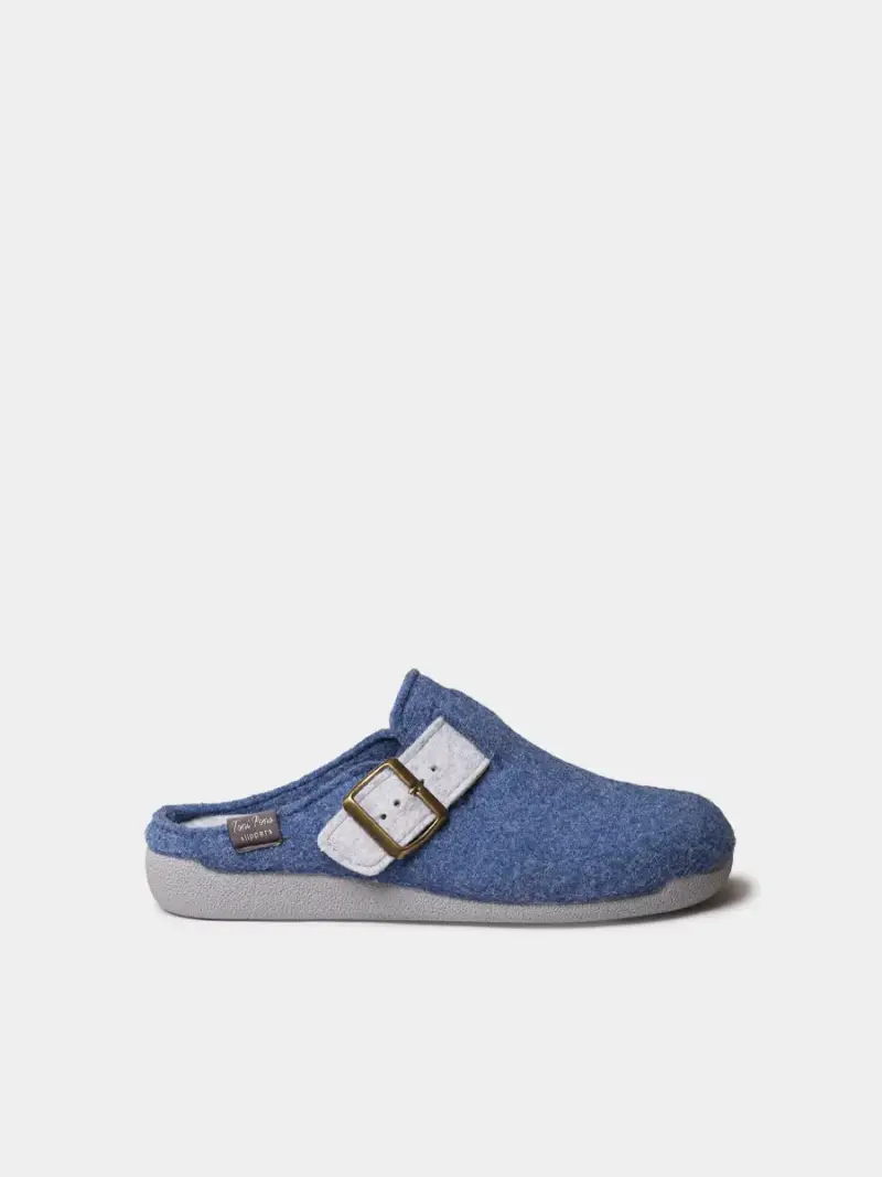 Pantofola tipo zoccolo da donna con fibbia in feltro riciclato TEXANO