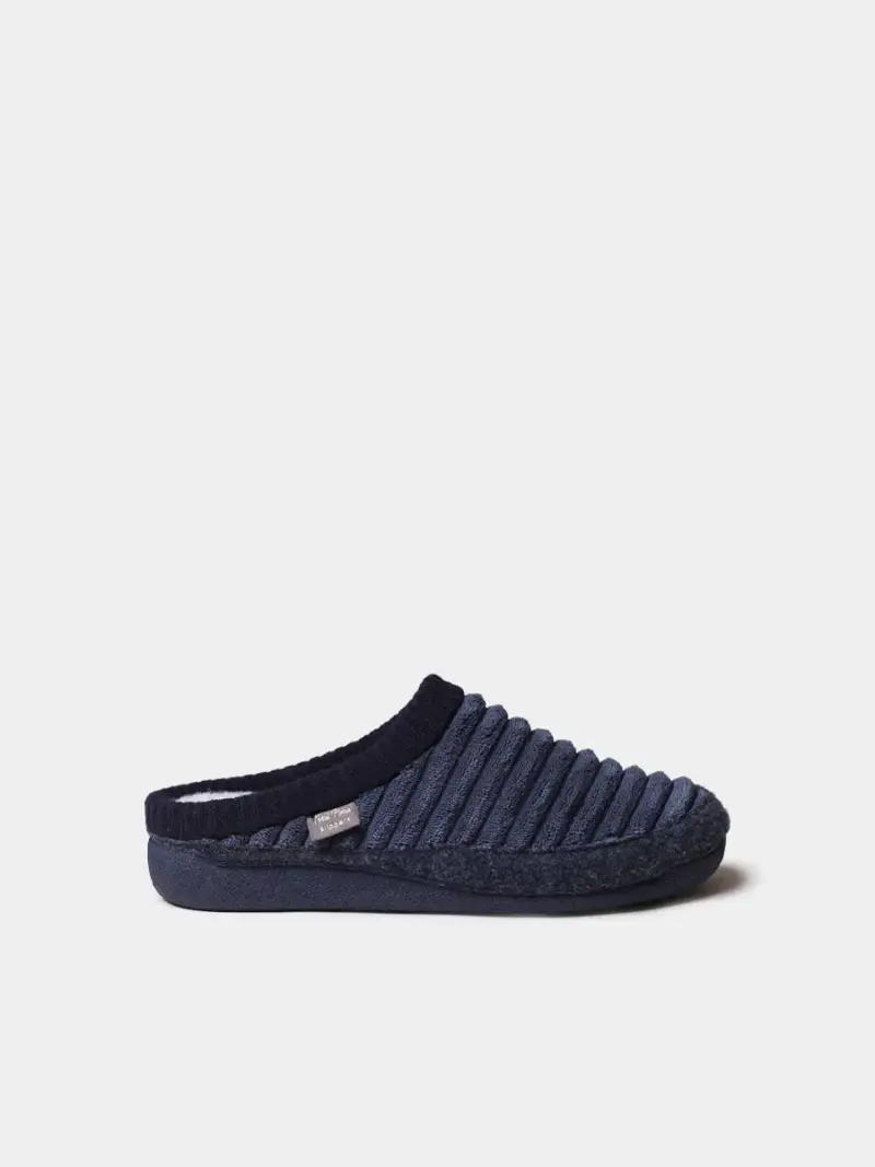 Pantofola tipo zoccolo da donna in pelliccia sintetica e feltro MARINO