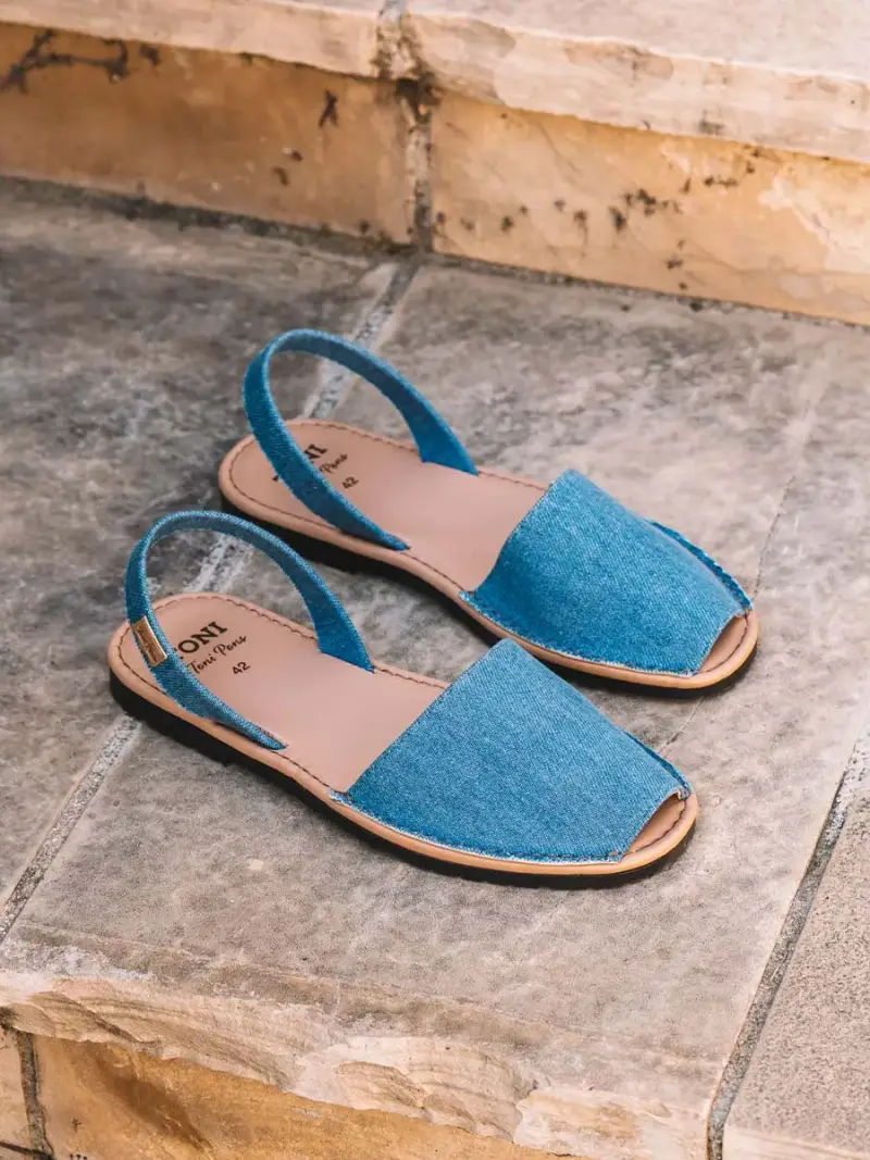 Sandali da uomo in denim con suola in cuoio TEXANO